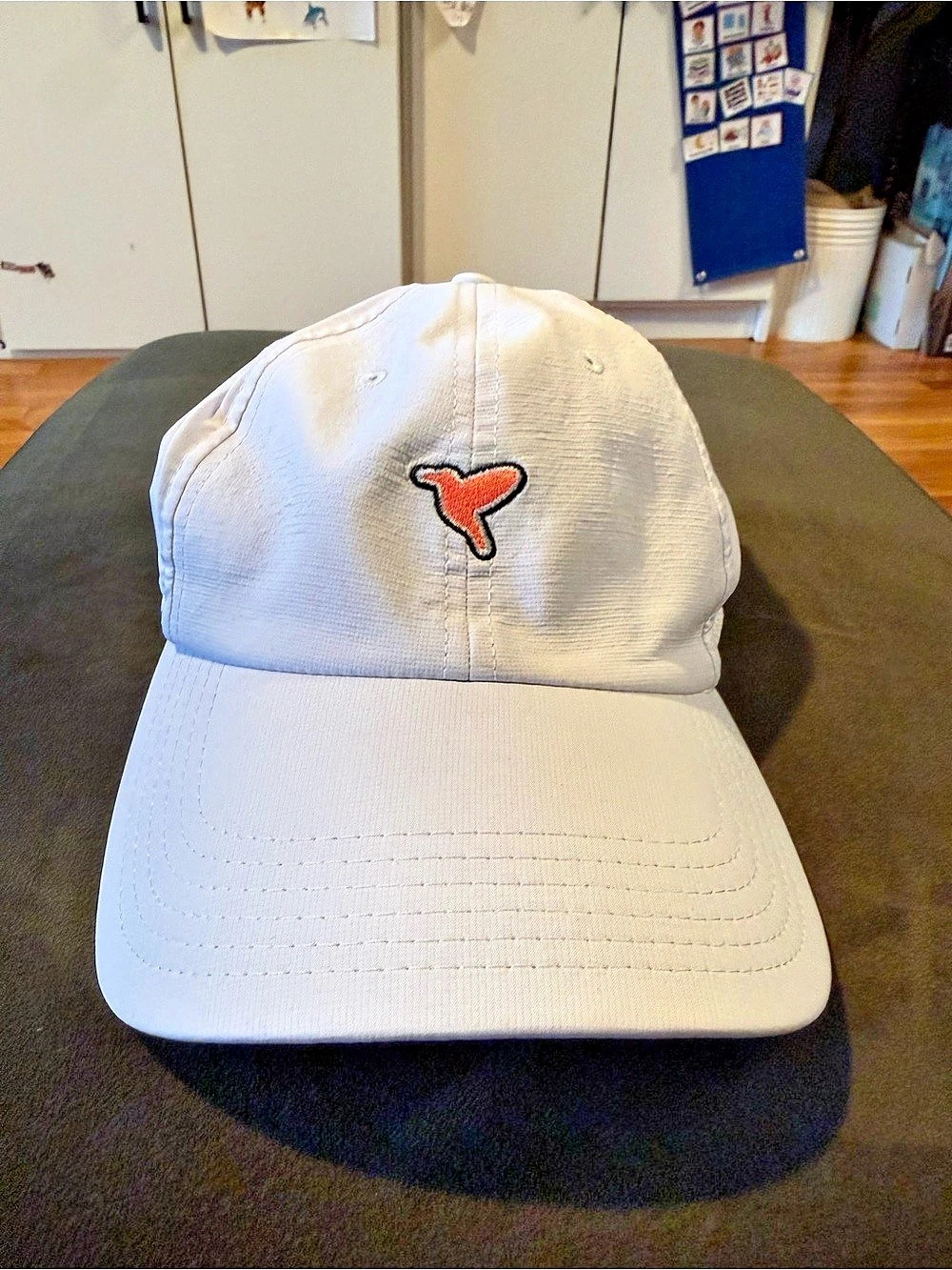 Birddogs White Performance Hat with Coral Hummingbird Logo, Adjustable Strap